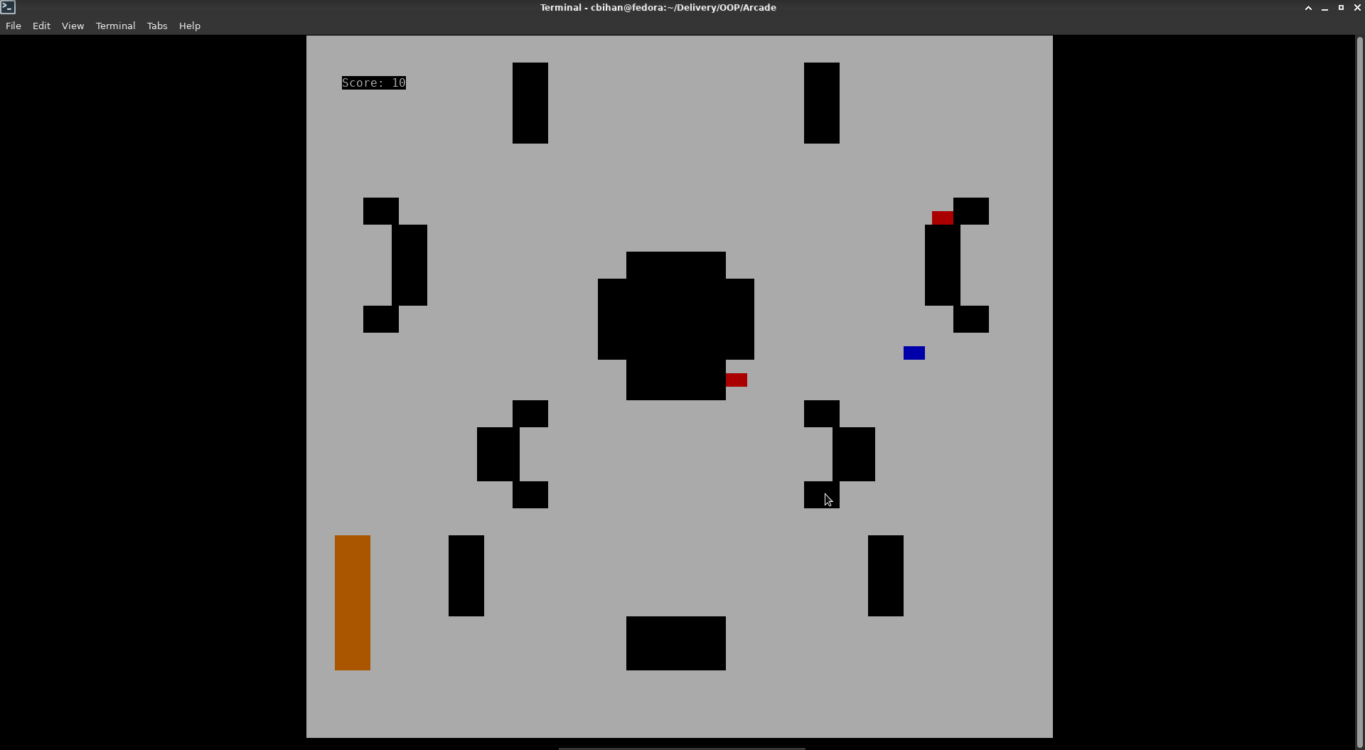 The snake game running on ncurses display module