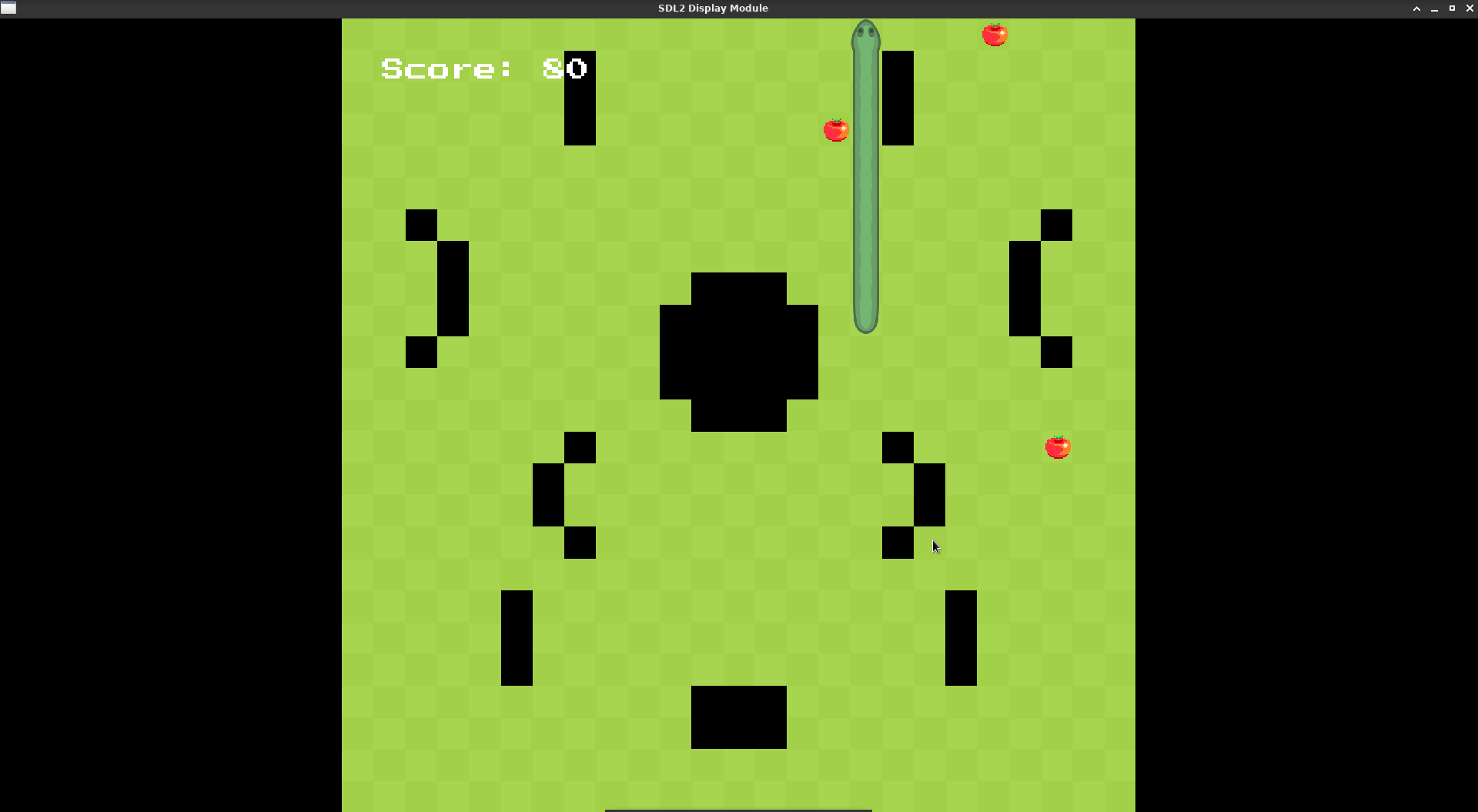 The snake game running on sdl2 display module