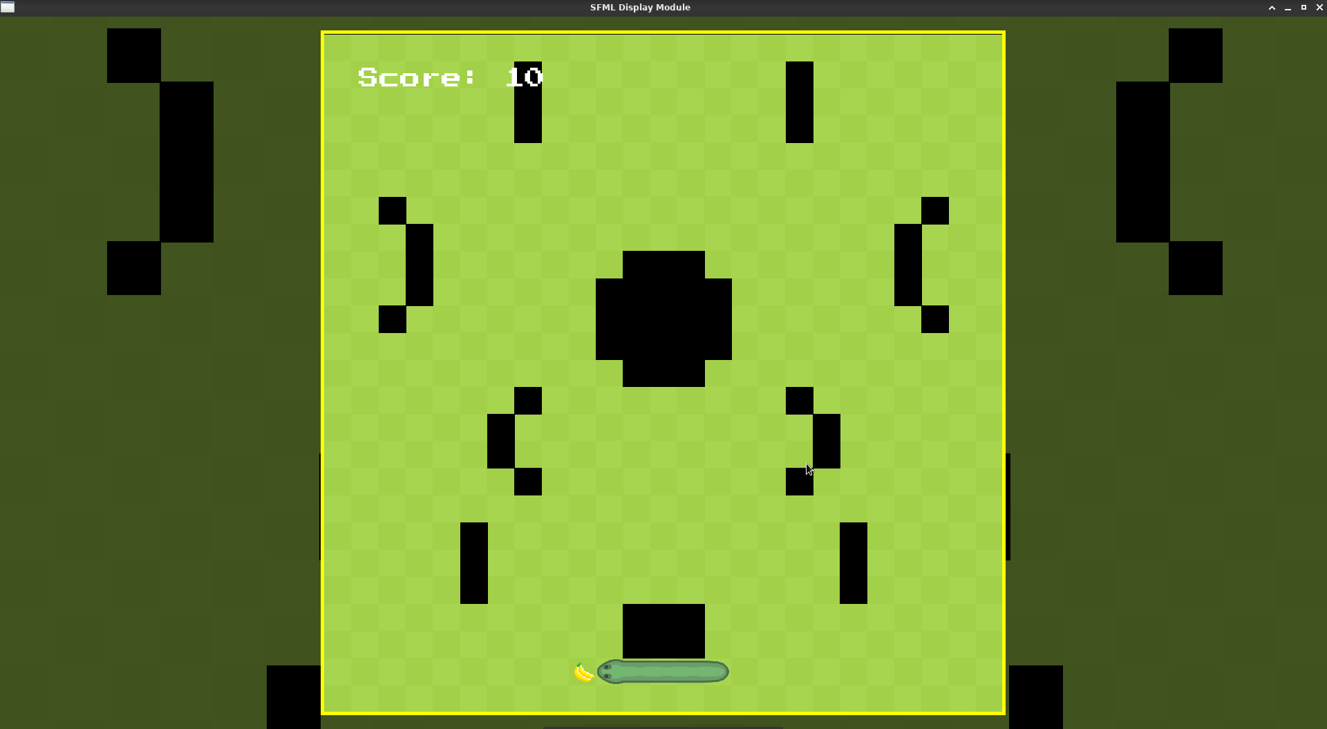 The snake game running on sfml display module